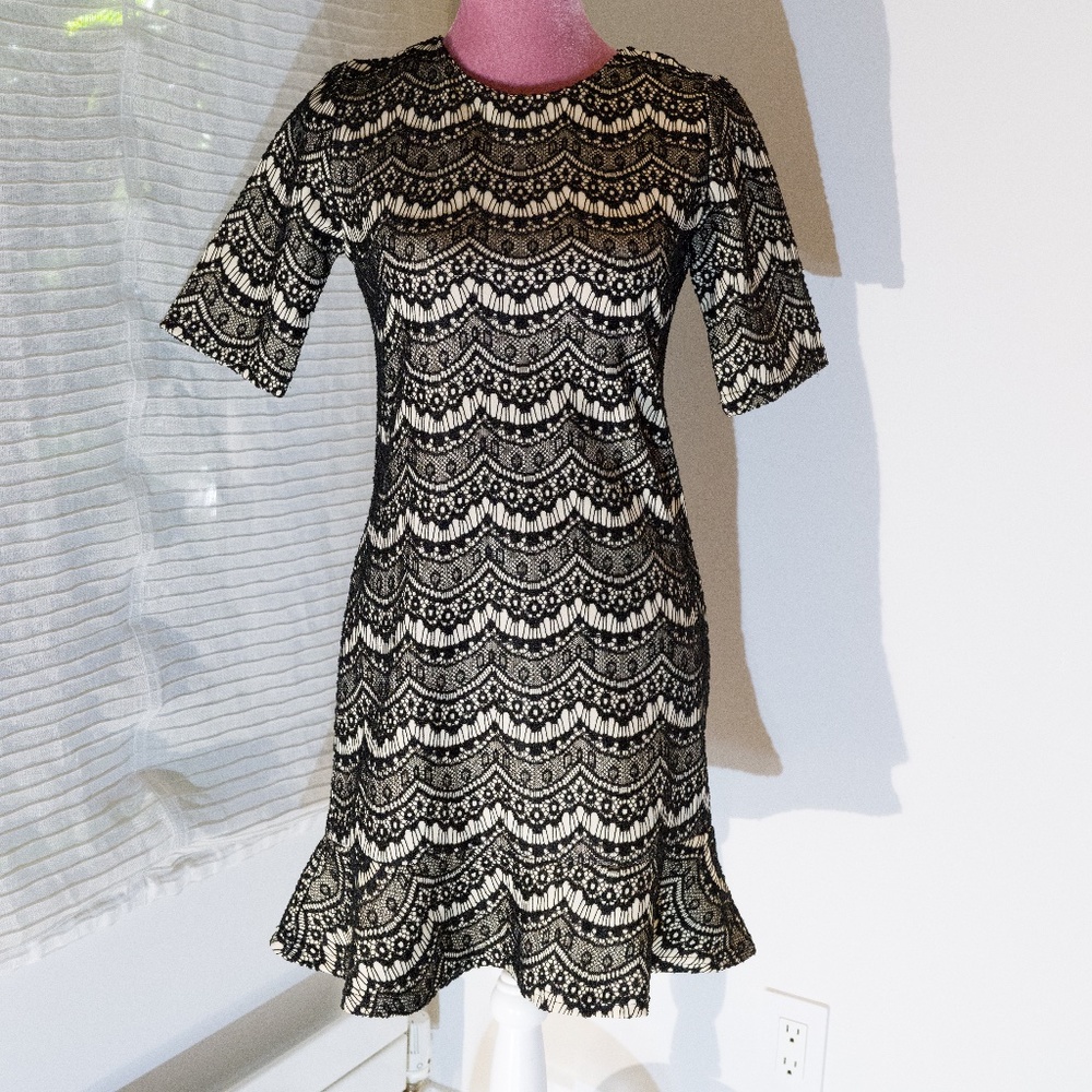 Black short sleeve cocktail laced dress